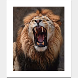 Majestic Serenity: Hyperrealistic Oil Painting of an Amazing Zoo Lion Posters and Art